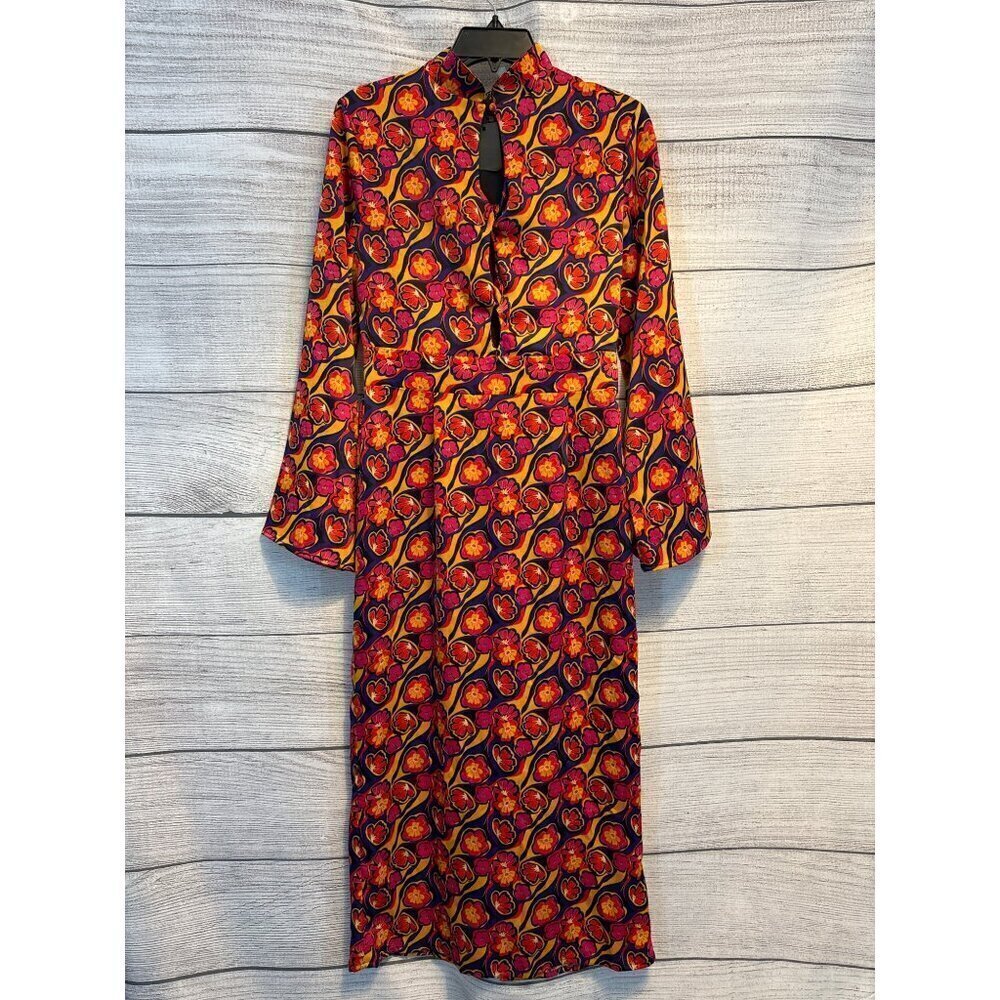 Nasty Gal Red Orange Purple Floral Midi Dress